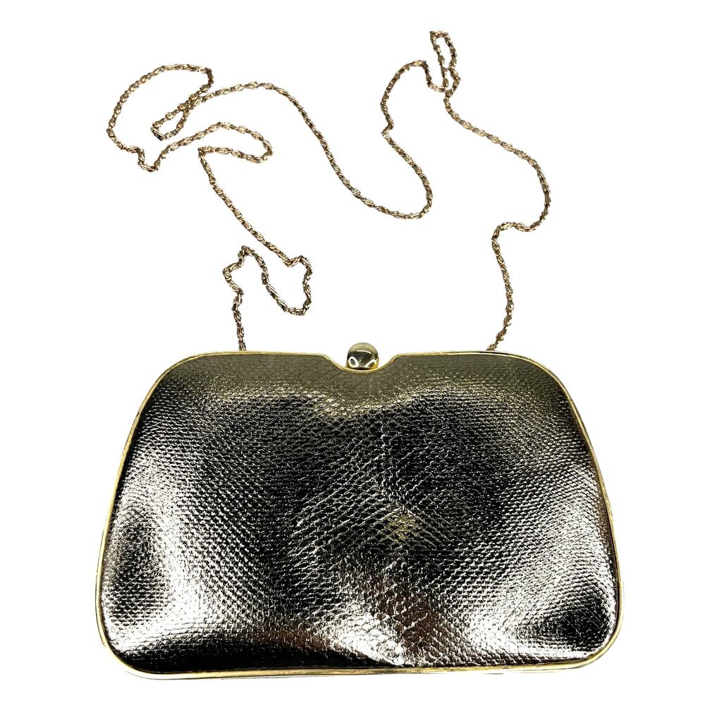 Le-Ann Gold Purse Clutch Crossbody Chain 7" X 5"